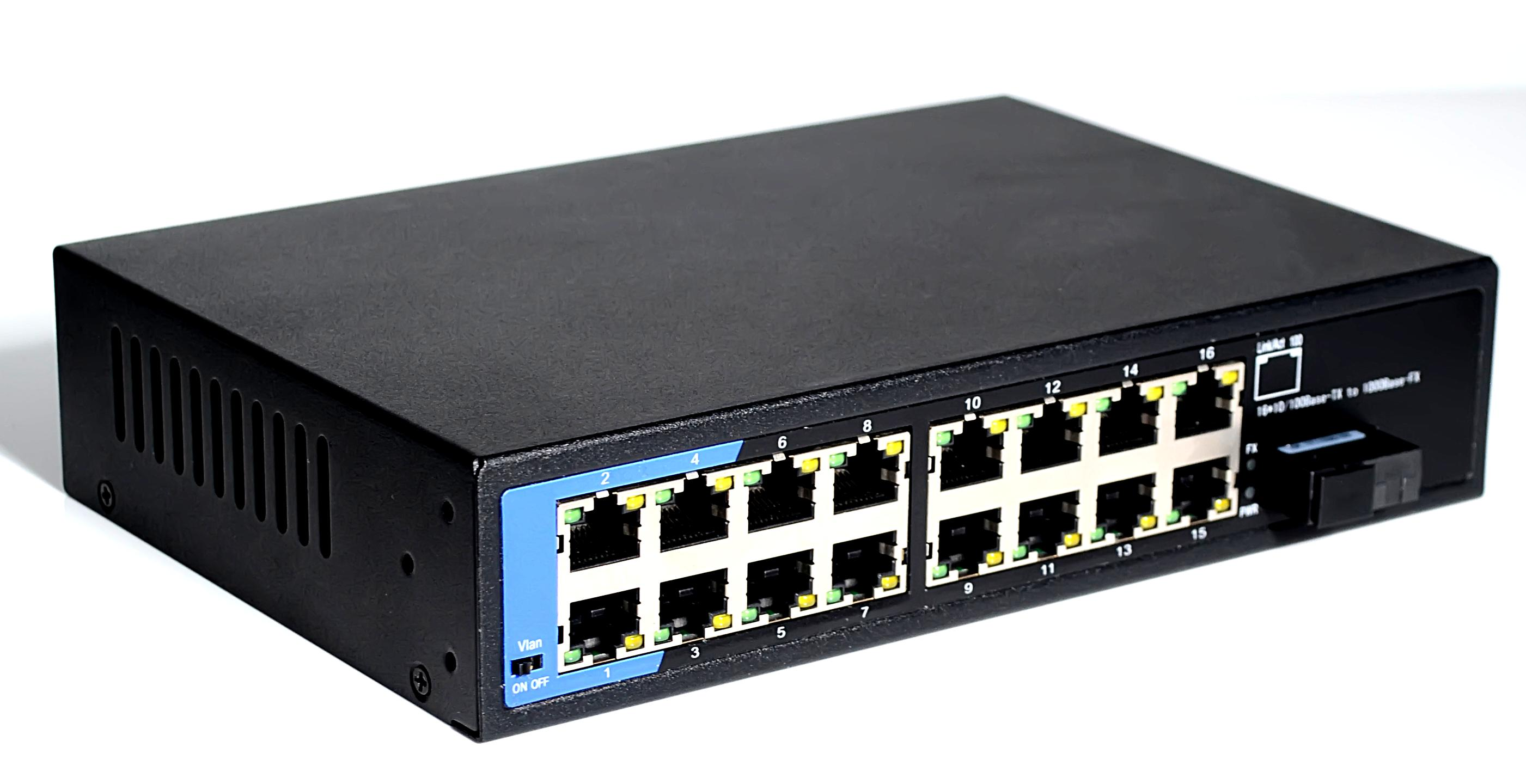 10&100&1000M 1 Fiber Port 16 RJ45 Media Converter